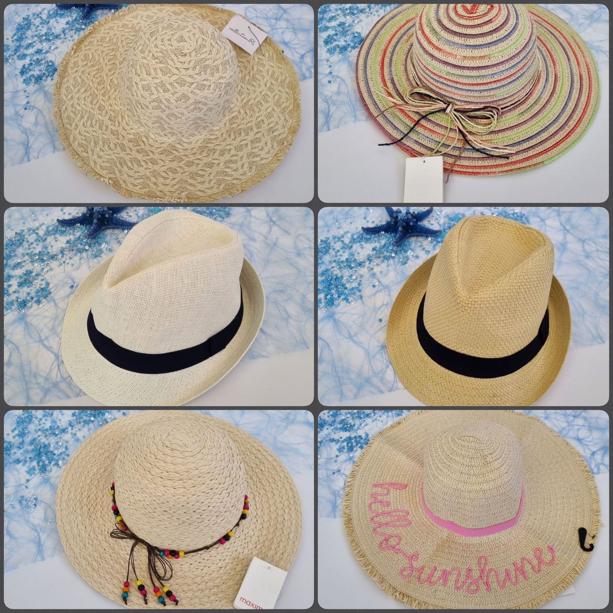 Mix of beach hats+